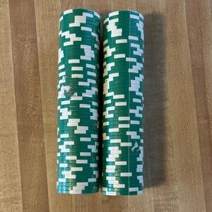 Classic Green and White Poker Chips Set 2-Rolls of 50. (100)